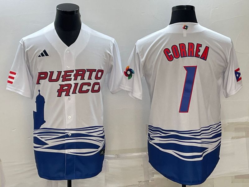 Men 2023 World Cub 1 Correa White MLB Jersey8
